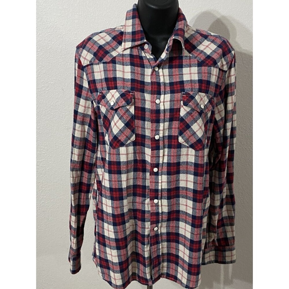Women's Plaid Flannel Shirt Size M  Button Up Long Sleeve Casual Pearl Snap